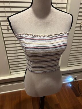 Hollister White Multicolor Stripe Smocked Tube Top